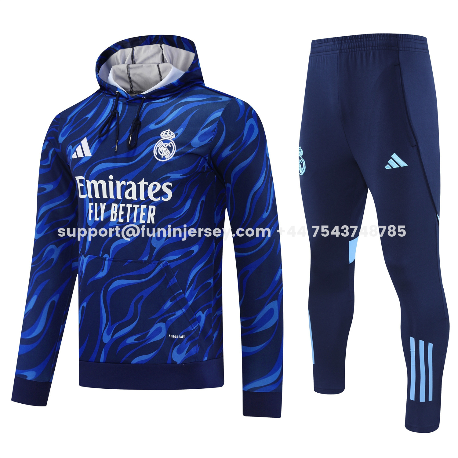 Funinjersey-Real Madrid 25-26 Training Hoodie Set - Blue Hoodie and Deep Blue Pants