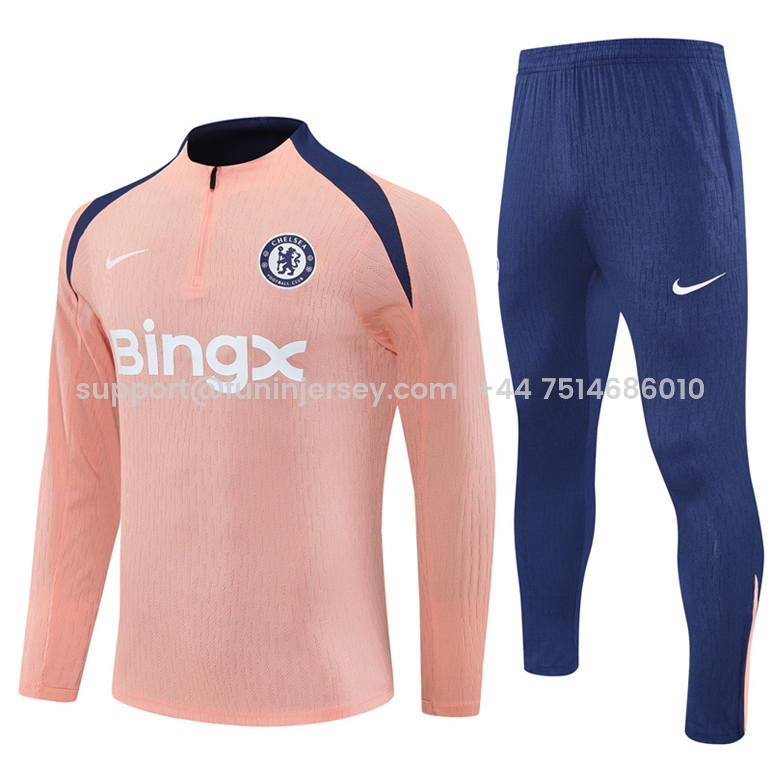 Funinjersey-C.H.E.L.S.E.A 25-26 Long Sleeve Training Set - Player Version - Pink Top and Blue Pants