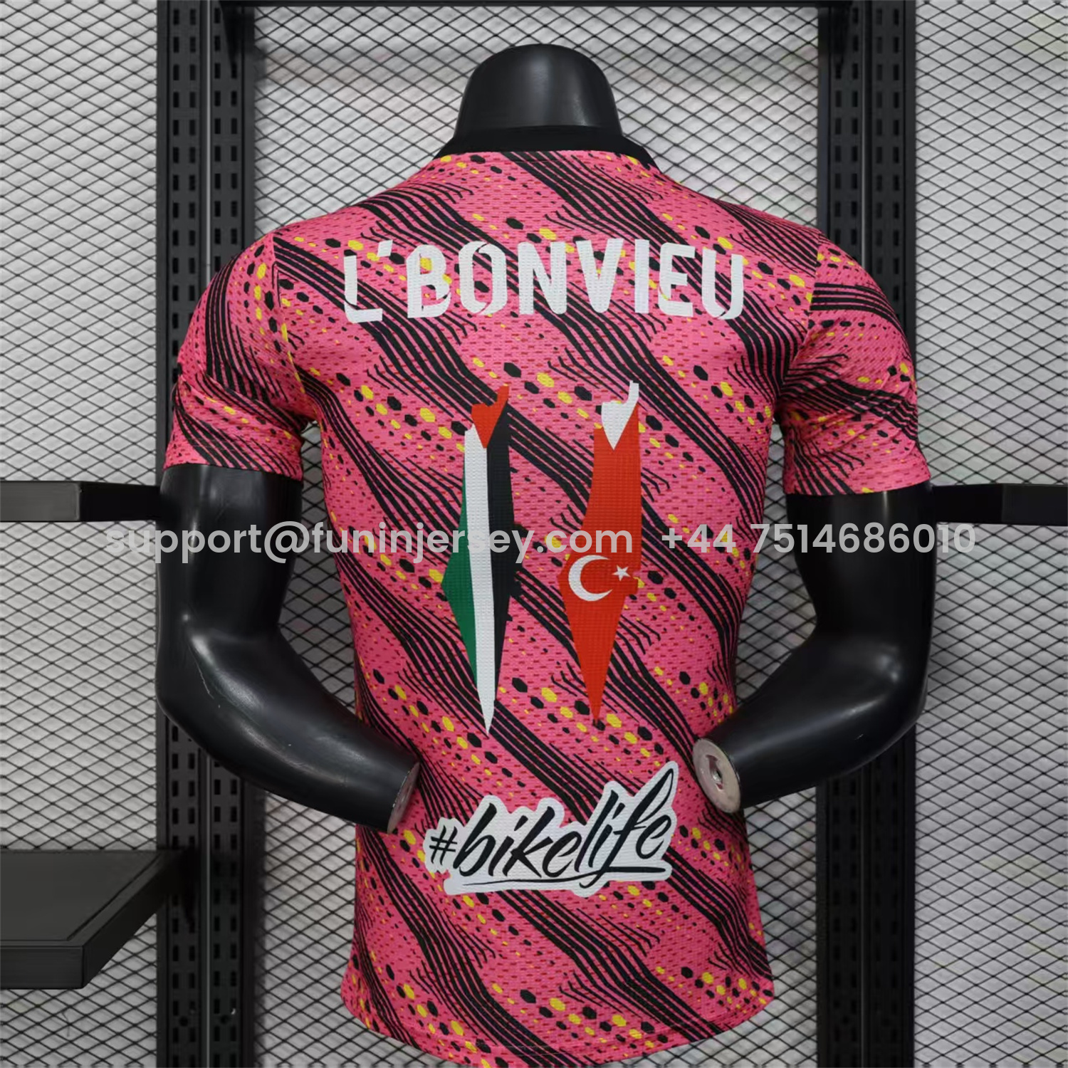 Funinjersey-Club Deportivo Palestino Palestine 25-26 Black Lines Pink Jersey With L‘BONVIEU No.11 - Player Version