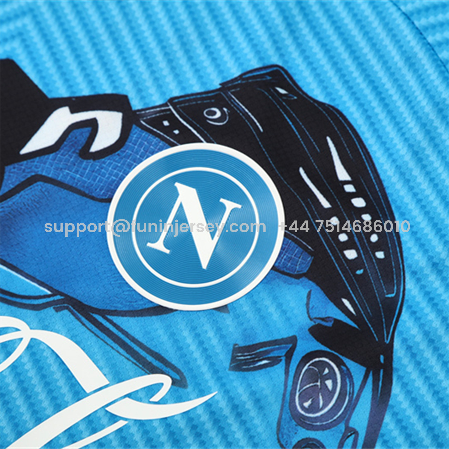 Funinjersey-Napoli 25-26 Kids Short-Sleeve Training Set - Blue Mecha Top & Black Shorts