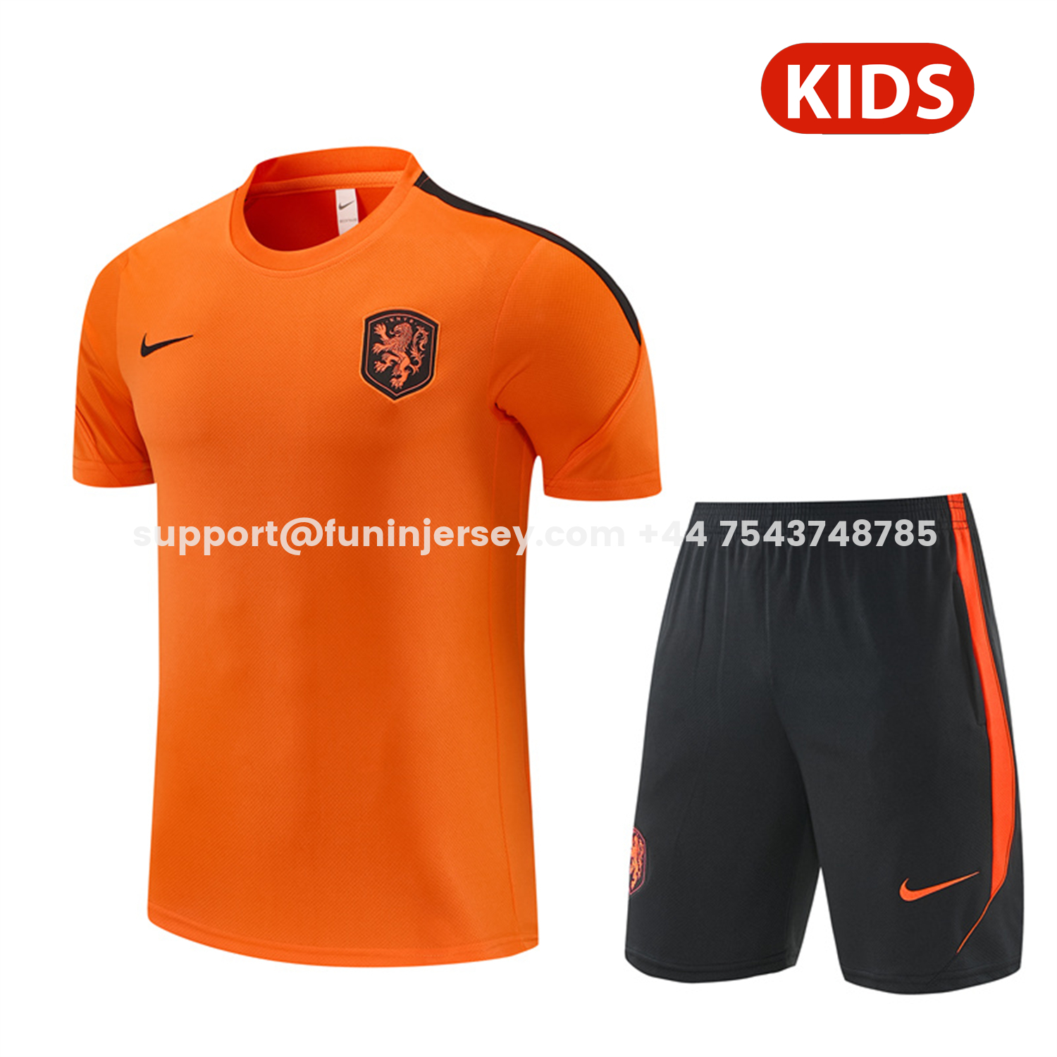 Funinjersey-Netherlands 2026 Kids Short-Sleeve Training Set - Orange Top & Black With Orange Accents Pants