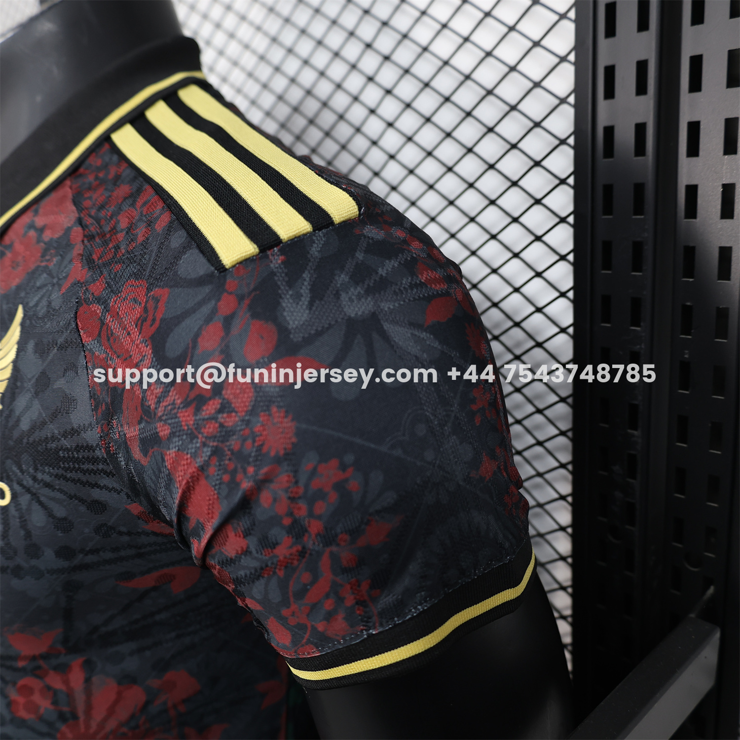 Funinjersey-Mexico 25-26 Black Polo Jersey with Red and Green Floral Pattern - Player Version