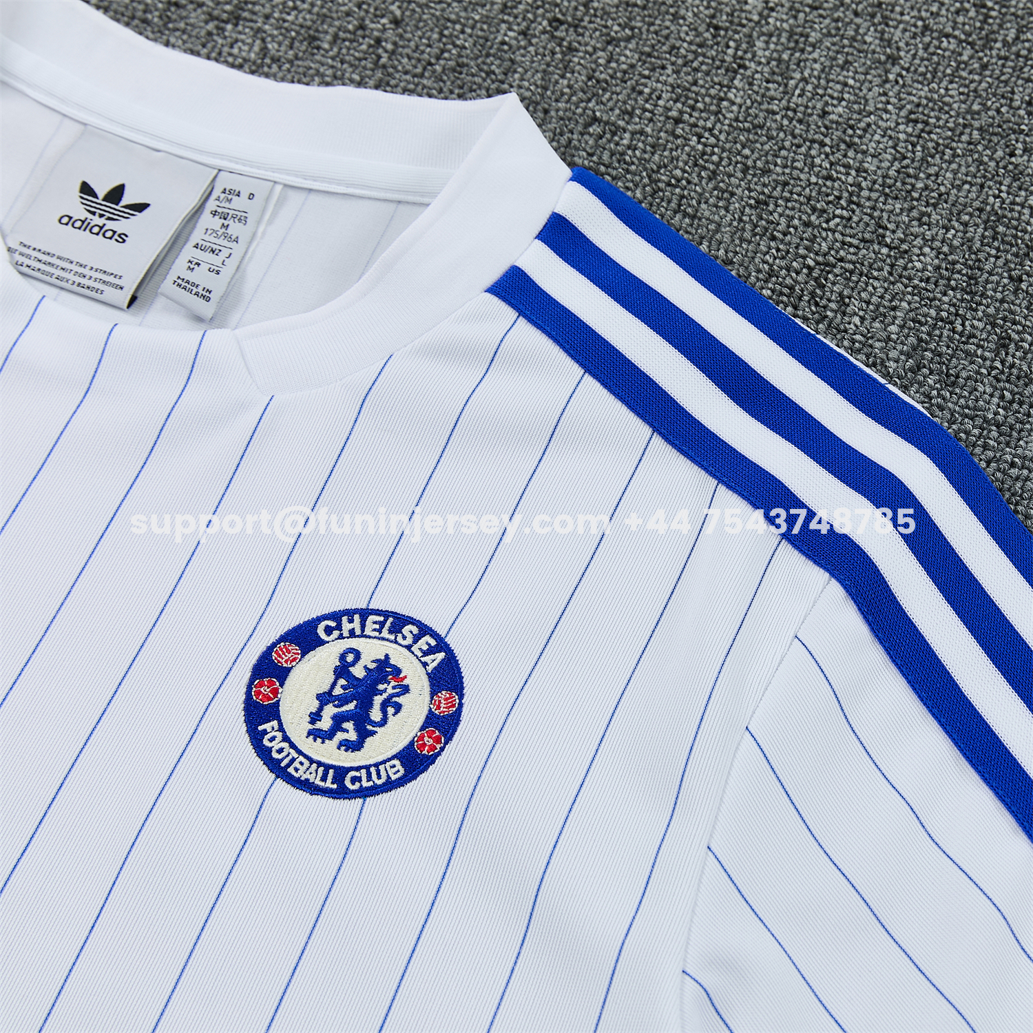 Funinjersey-C.H.E.L.S.E.A 25-26 Retro Style Short-Sleeve Training Set - White Top & Blue Stripes Pants