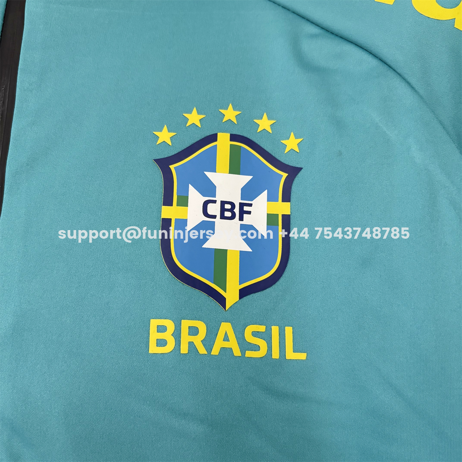 Funinjersey-Retro Brazil 2022 Pre-Match Cyan Windbreaker