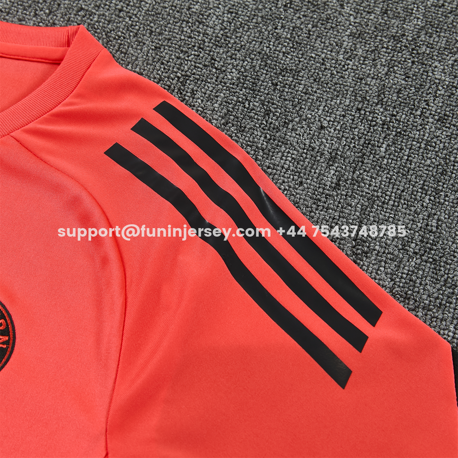 Funinjersey-Bayern Munich 25-26 Short-Sleeve Training Set - Coral With Black Accents Top & Black With Coral Accents Pants