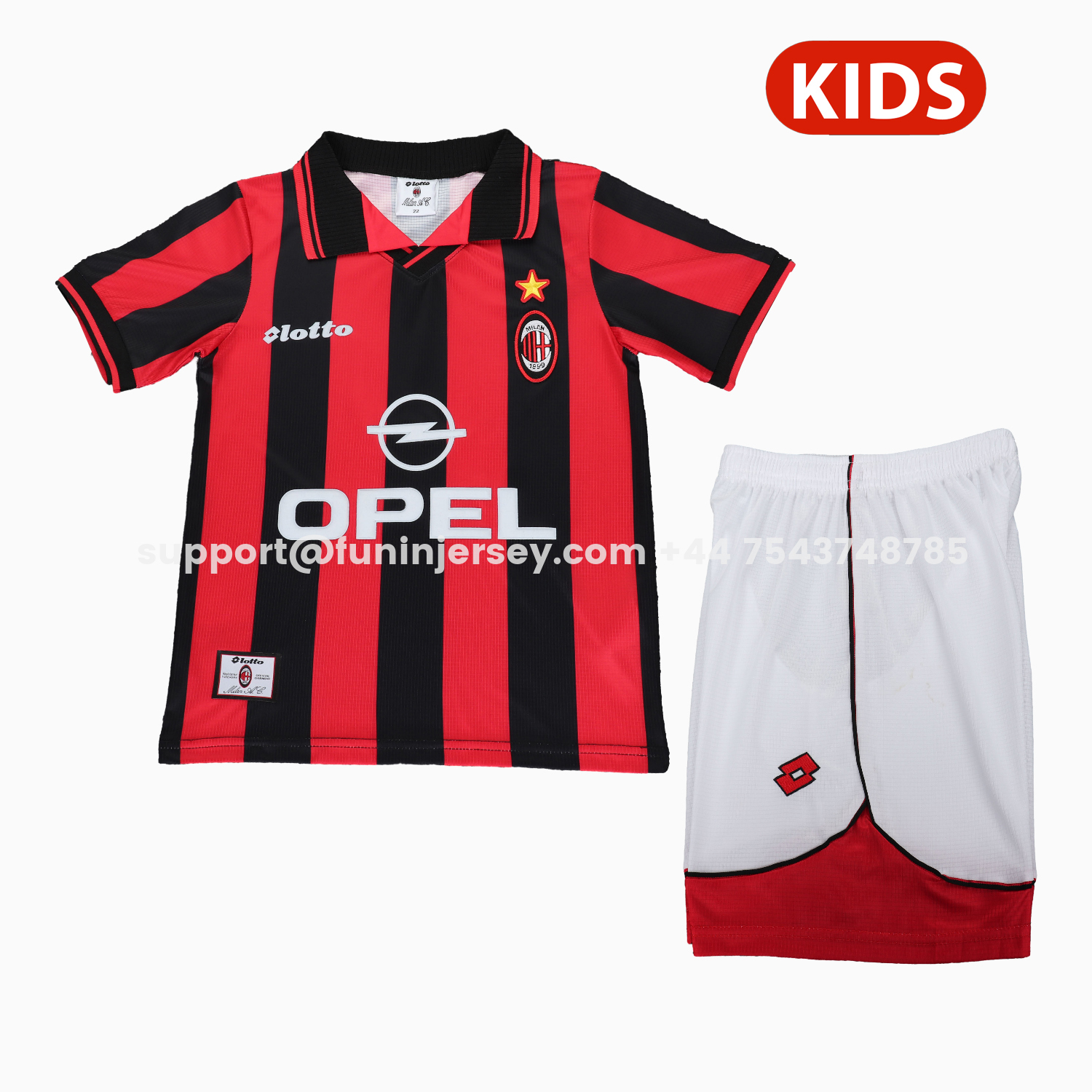 Funinjersey-Retro AC Milan 1997-98 Home Kids Kit