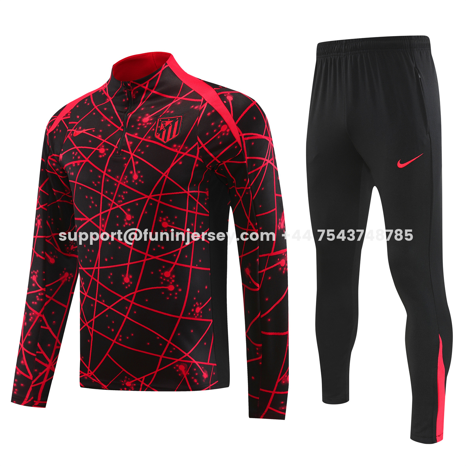 Funinjersey-Atletico Madrid 25-26 Long Sleeves Training Set - Red Top & Black Pants
