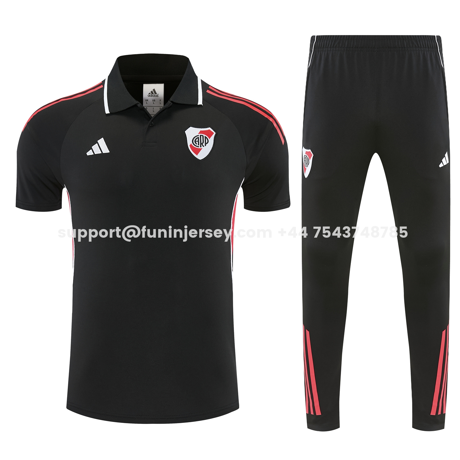 Funinjersey-River Plate 25-26 POLO Short-Sleeve Training Set - Black Top and Black Pants