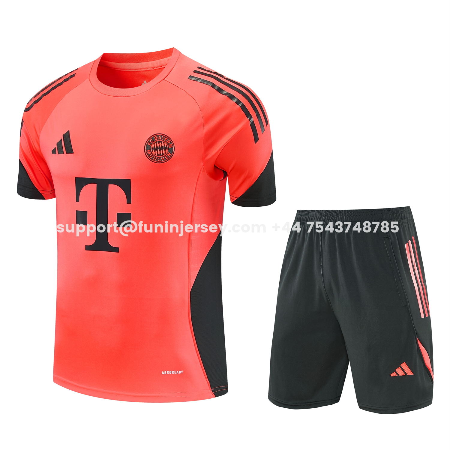 Funinjersey-Bayern Munich 25-26 Short-Sleeve Training Set - Coral With Black Accents Top & Black With Coral Accents Pants