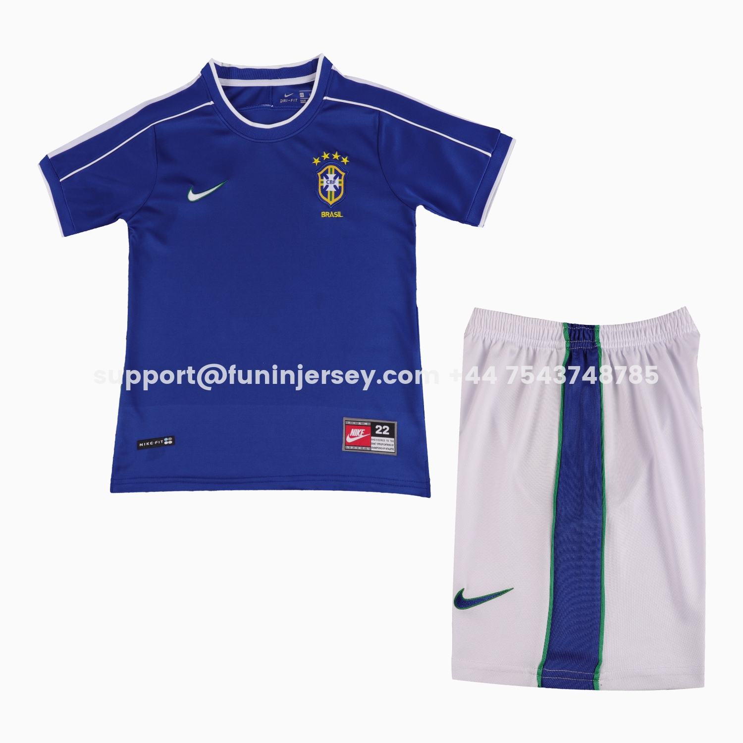 Funinjersey-Retro Brazil 1998 Away Kids Kit