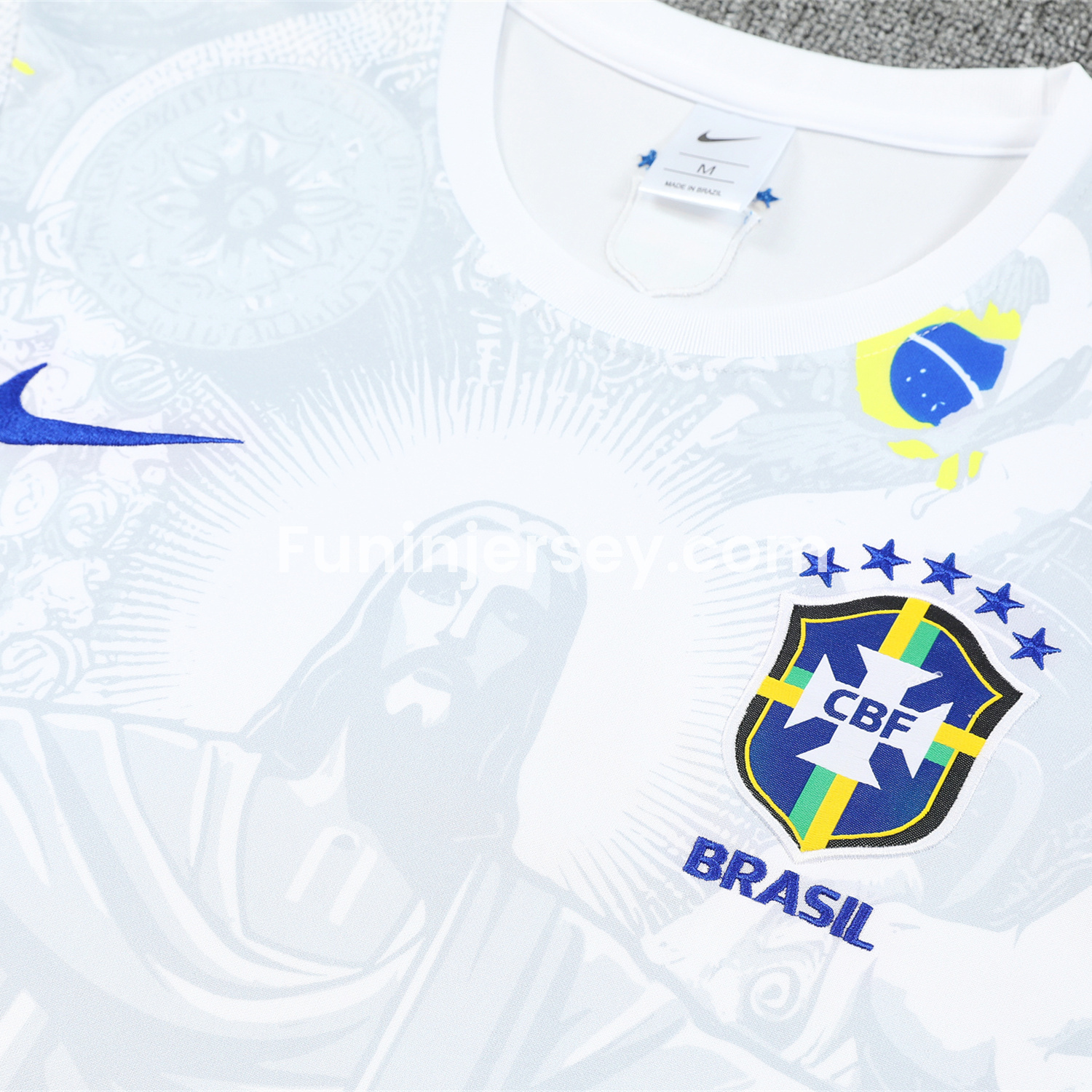 Funinjersey-Brazil 25-26 White Jesus Statue Short-Sleeve Training Set - White Top & Black Shorts