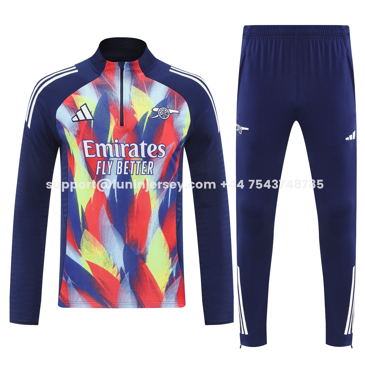Funinjersey-Arsenal 25-26 Long Sleeves Training Set - Colorful Camouflage With Blue Top & Royal Blue Pants