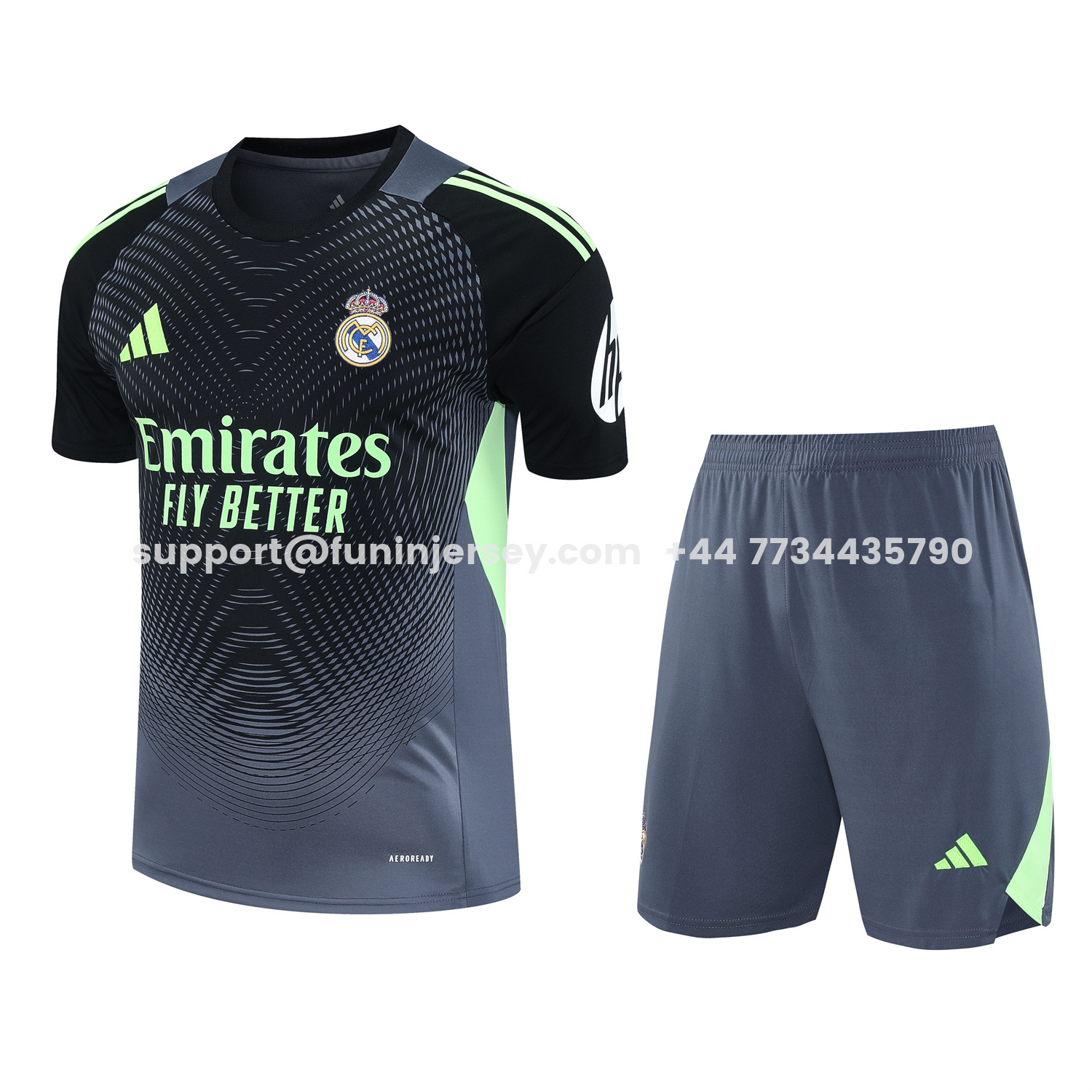 Funinjersey-Real Madrid 25-26 Short-Sleeve Training Set - Deep Gray Top & Gray Shorts