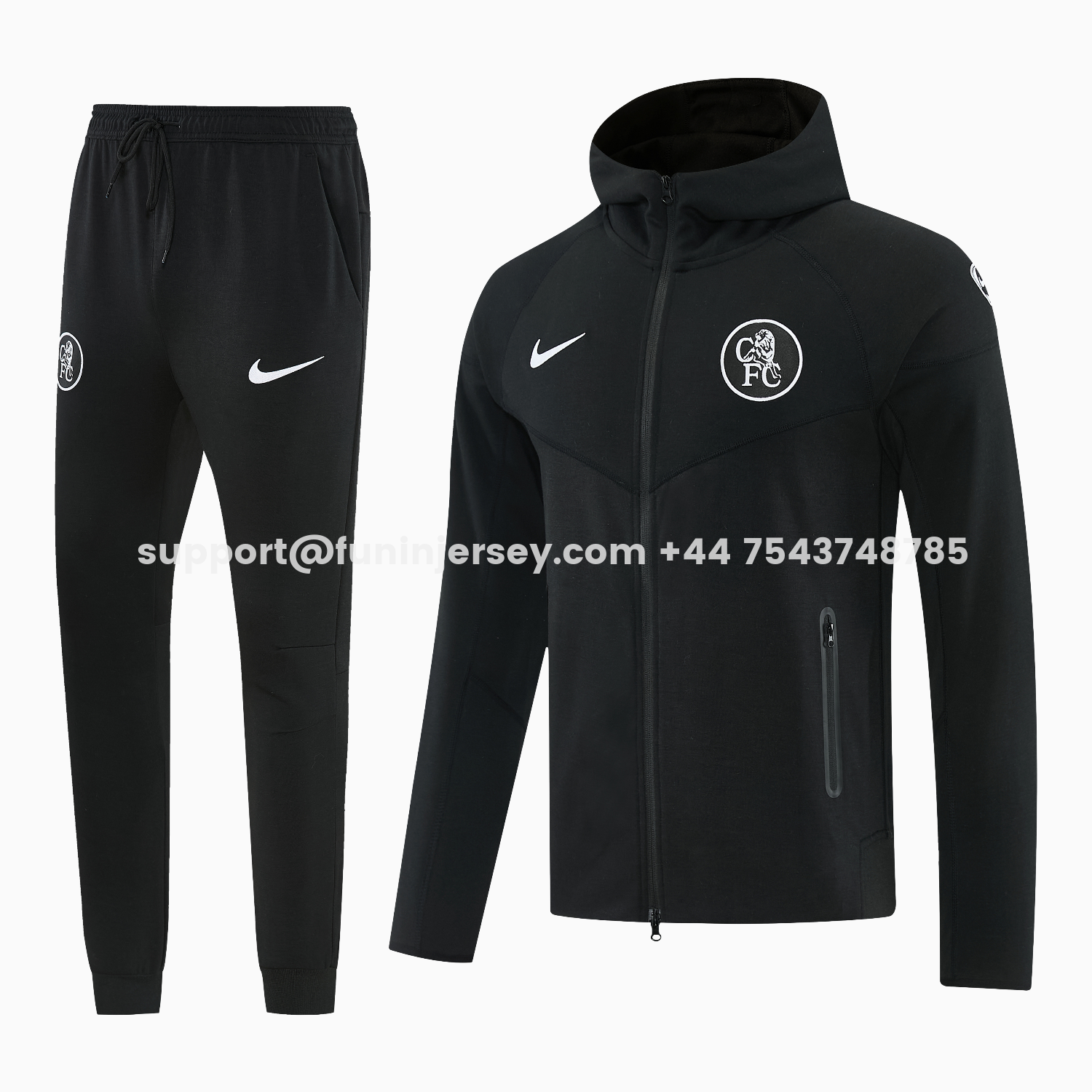 Funinjersey-C.H.E.L.S.E.A 2026 Hooded Windbreaker Training Set - Black Top & Pants