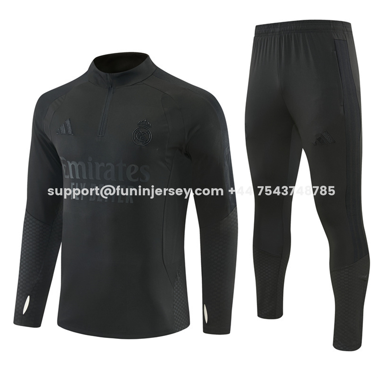 Funinjersey-Real Madrid 26-27 Long Sleeves Training Set - Pure Black Top And Pants