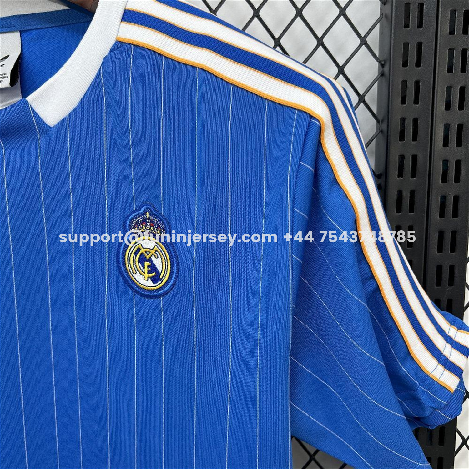 Funinjersey-Real Madrid 25-26 Trefoil White Lines Blue Travel Jersey - Fans Version