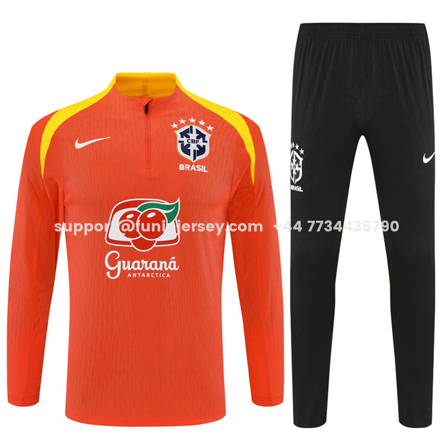 Funinjersey-Brazil 25-26 Kids Long Sleeve Training Set - Player Version - Orange Top and Black Pants