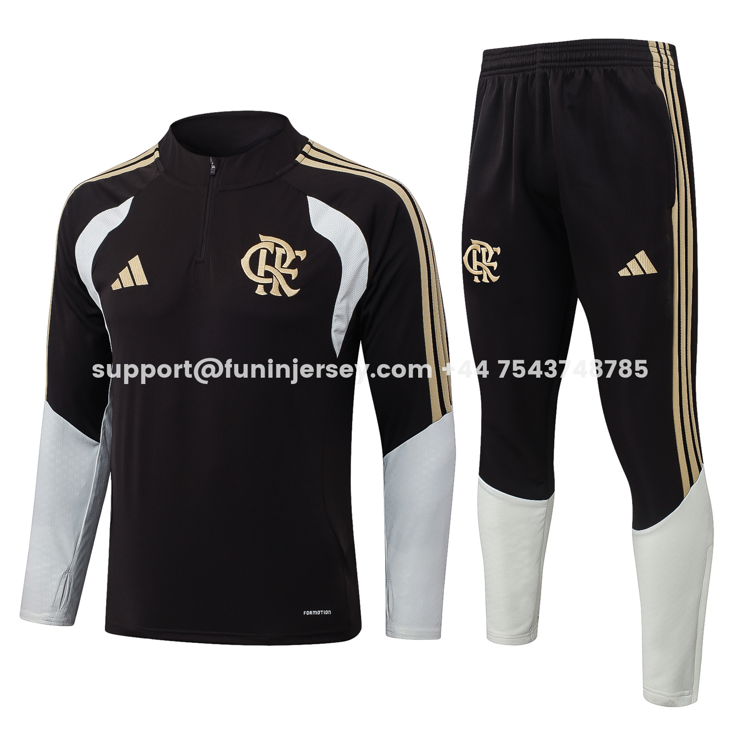 Funinjersey-Flamengo 2026 Long Sleeve Training Set - Black With White Top & Pants