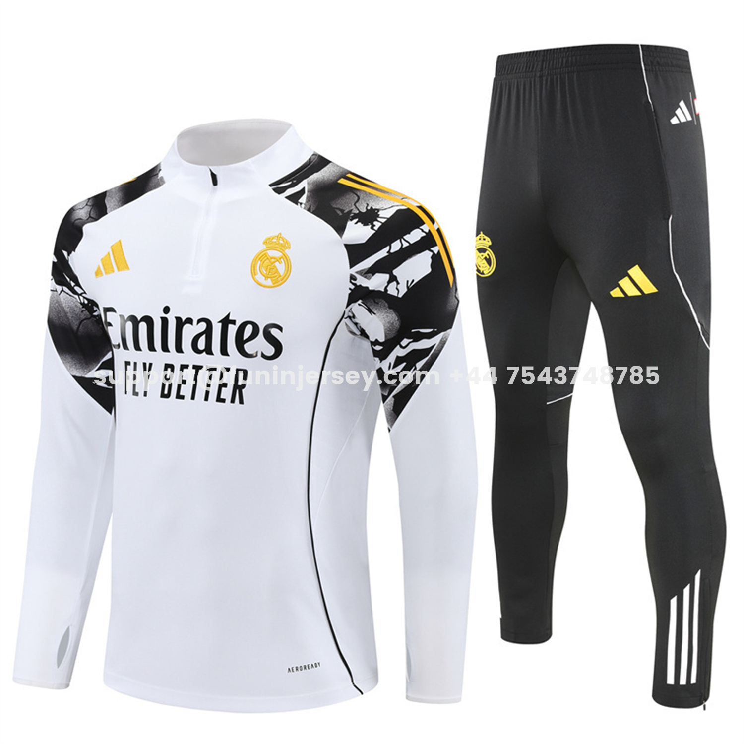 Funinjersey-Real Madrid 25-26 Long Sleeve Training Set - White Top & Black Pants