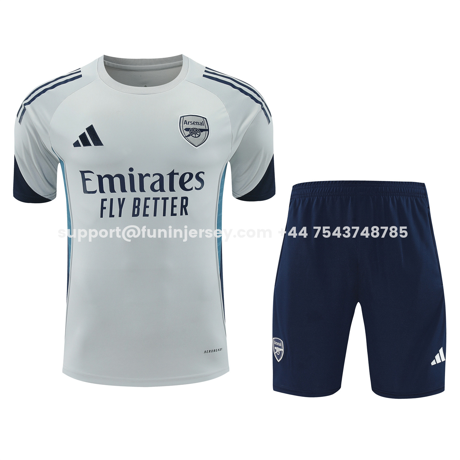 Funinjersey-Arsenal 25-26 Short-Sleeve Training Set - Grey Top & Deep Blue Shorts