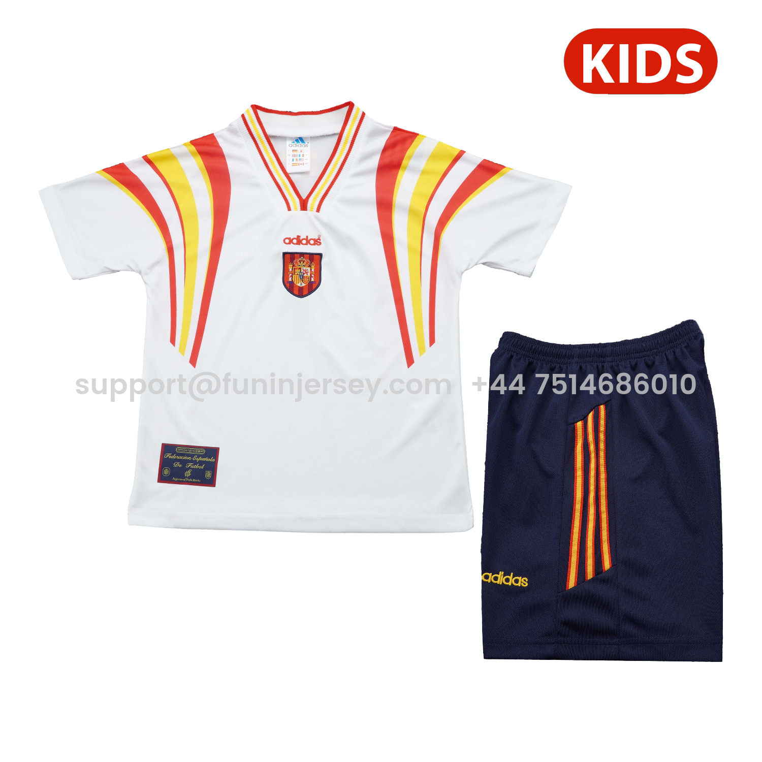Funinjersey-Retro Spain 1996 Away White Kids Kit