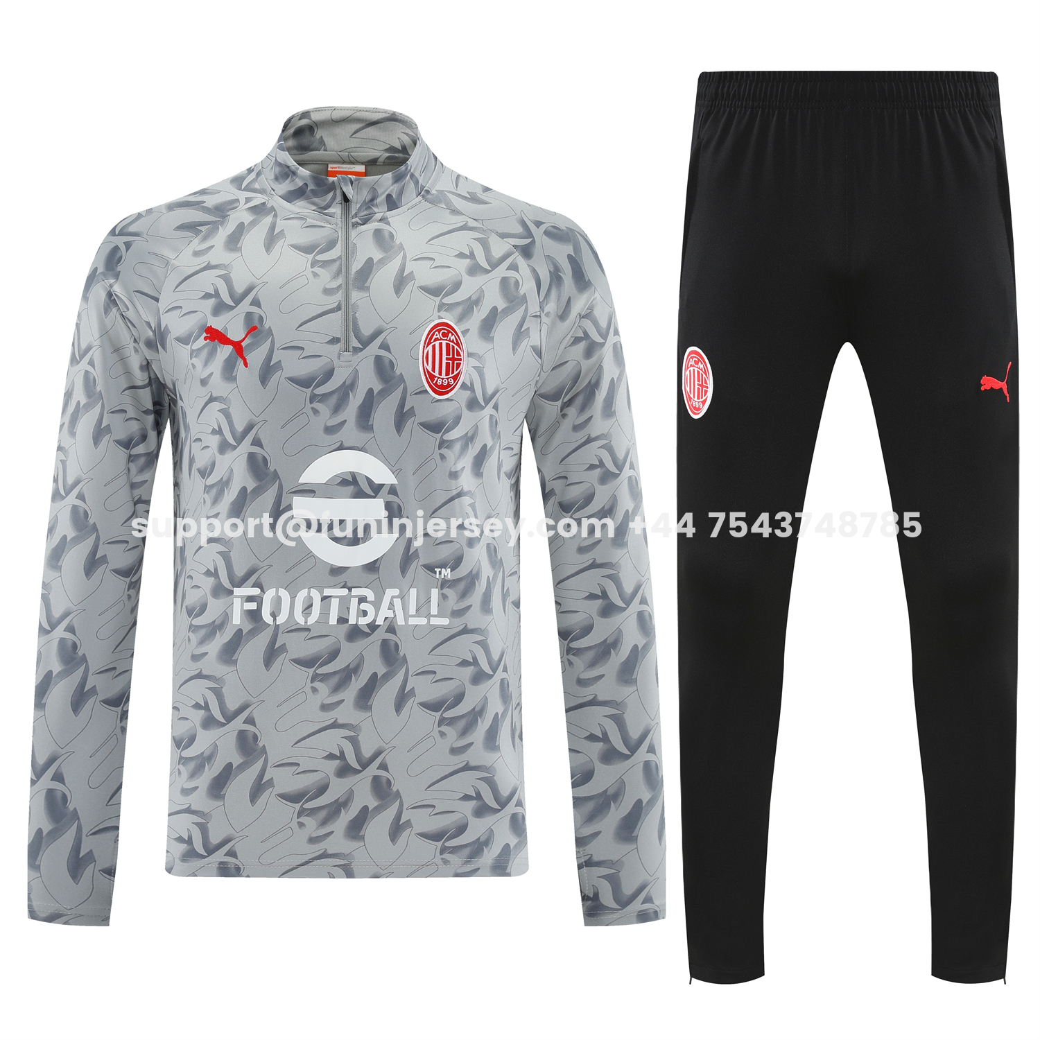 Funinjersey-AC Milan 25-26 Long Sleeve Training Set - Grey Top & Black Pants