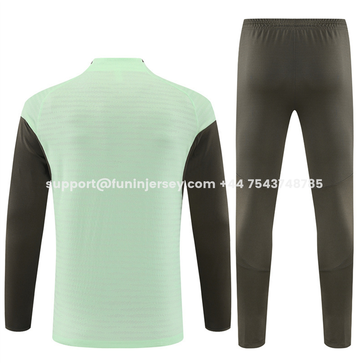 Funinjersey-Real Madrid 25-26 Kids Long Sleeve Training Set - Player Version - Light Green Top and Khaki Pants