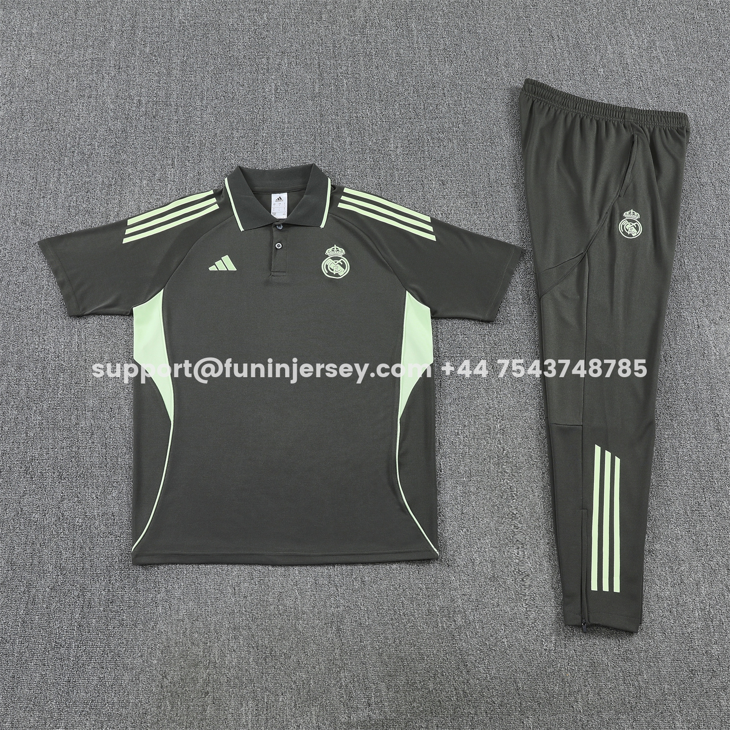 Funinjersey-Real Madrid 25-26 POLO Short-Sleeve Training Set - Dark Grey Top and Pants