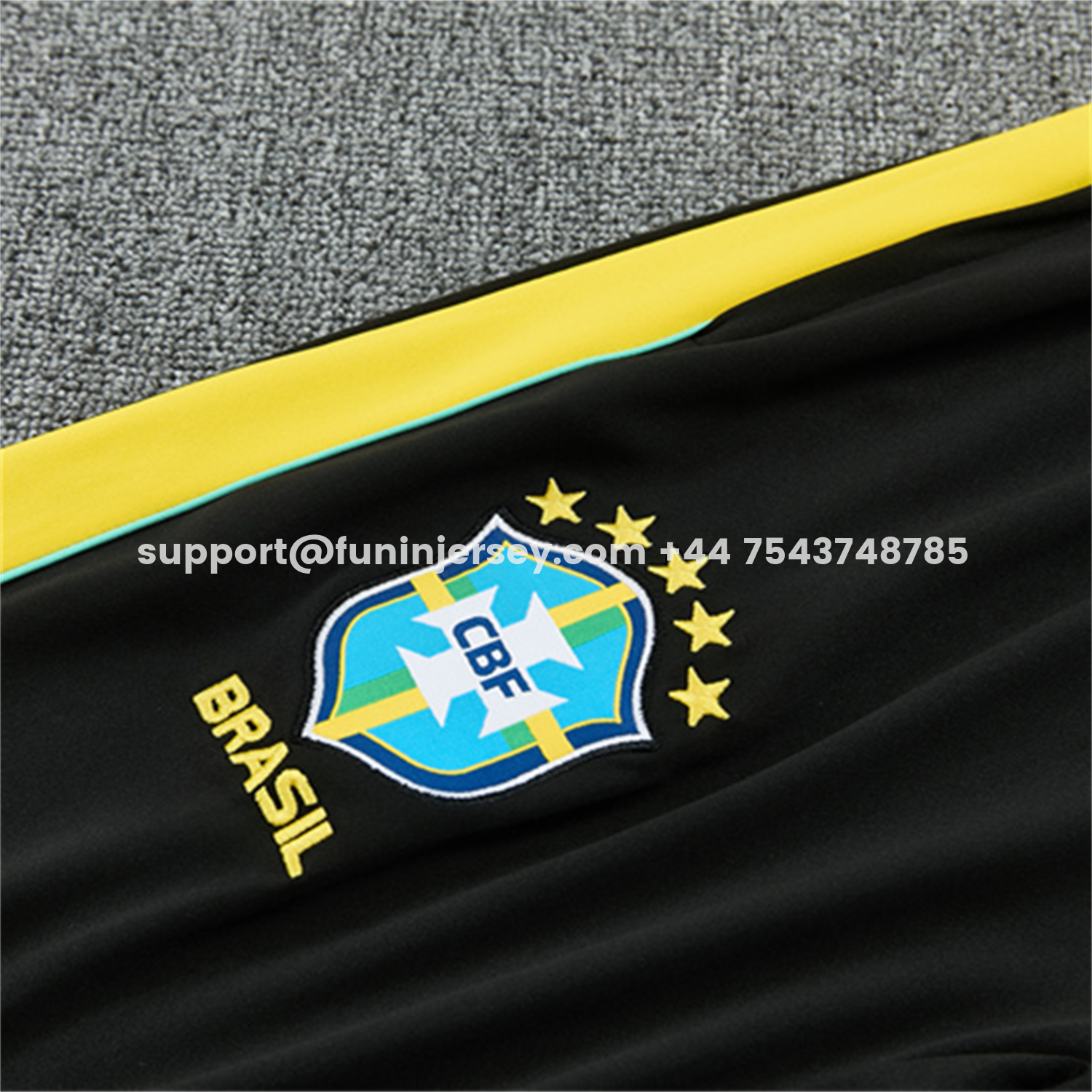 Funinjersey-Brazil X JD 2026 Kids Long Sleeves Training Set - Black Top And Black Yellow Pants