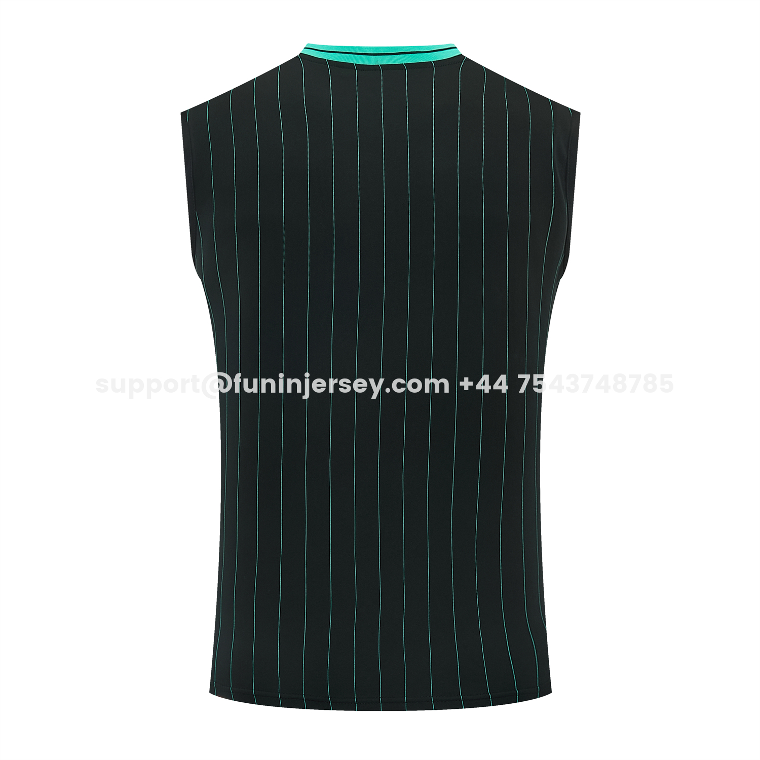 Funinjersey-Liver.pool 25-26 Retro Style Vest Training Set - Black With Turquoise Stripes Top & Pants