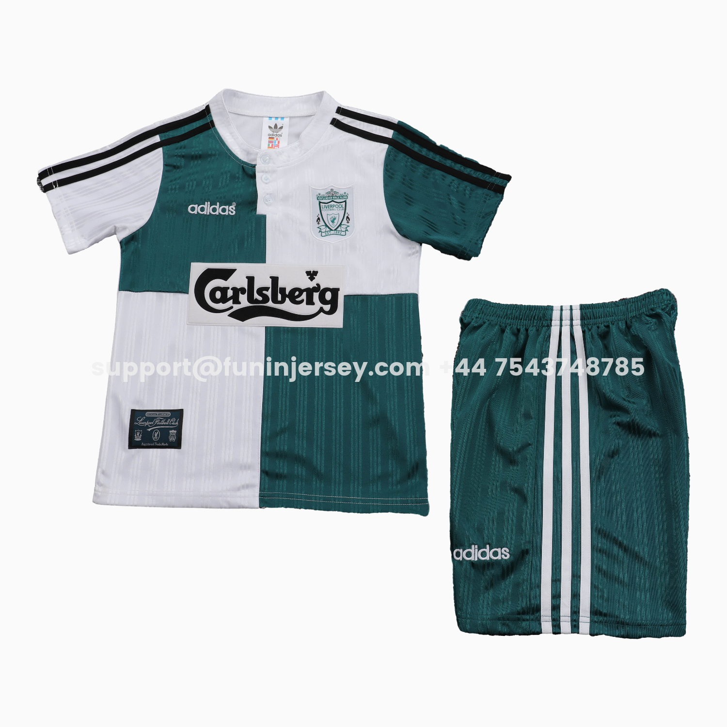 Funinjersey-Retro Liver.pool 1995-96 Away White And Green Kids Kit