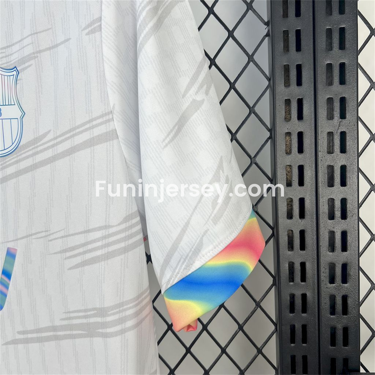 Funinjersey-Barcelona 25-26 Colored Cuffs White Jersey - Fans Version