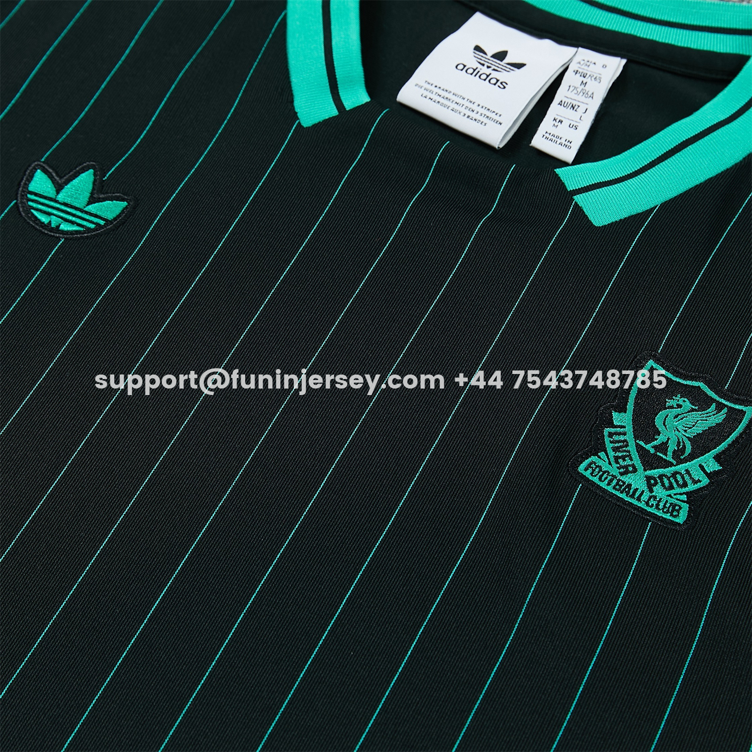 Funinjersey-Liver.pool 25-26 Retro Style Vest Training Set - Black With Turquoise Stripes Top & Pants