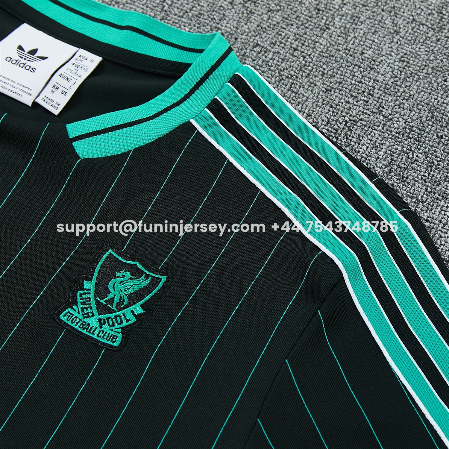 Funinjersey-Liver.pool 25-26 Retro Style Short-Sleeve Training Set - Black With Teal Stripes And Accents Top & Pants