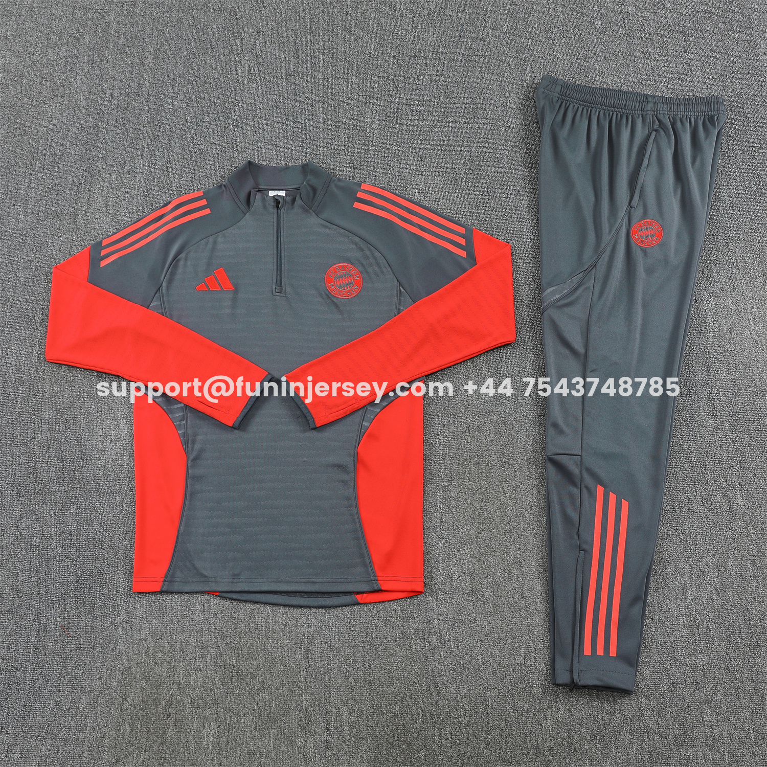 Funinjersey-Bayern Munich 25-26 Long Sleeves Training Set - Dark Grey And Red Top & Pants