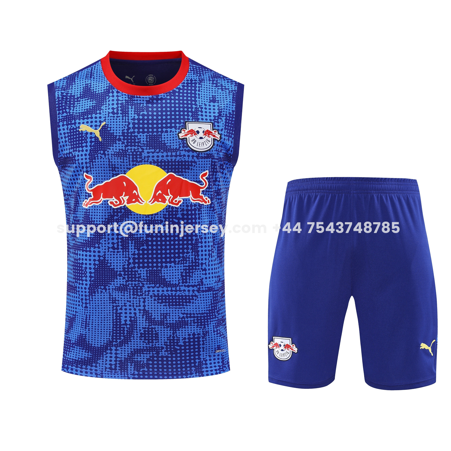 Funinjersey-RB Leipzig 25-26 Vest Training Set - Blue With Red Top & Dark Blue Pants