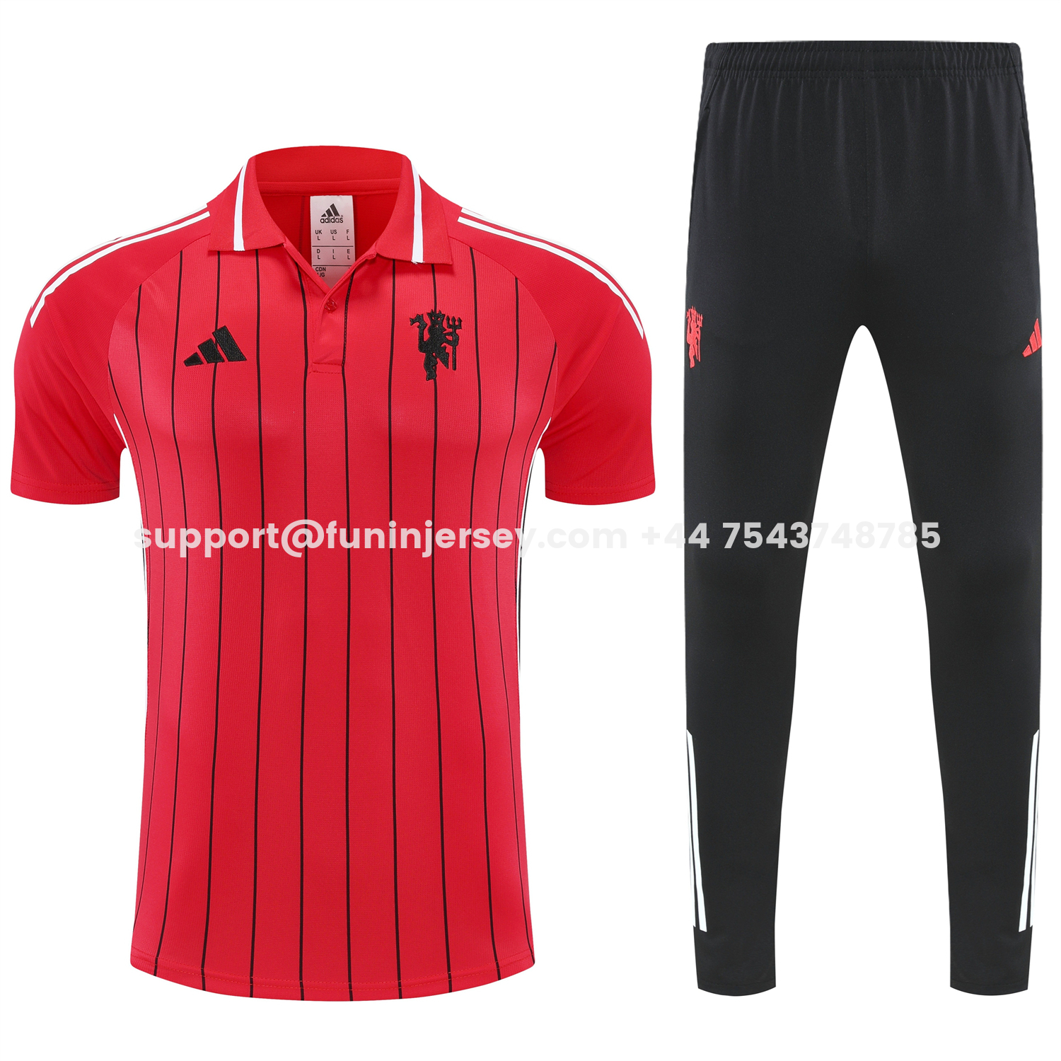Funinjersey-Manchester United 25-26 POLO Short-Sleeve Training Set - Red Top and Black Pants