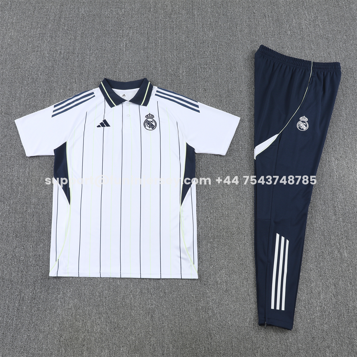 Funinjersey-Real Madrid 25-26 POLO Short-Sleeve Training Set - Black Line White Top and Black Pants