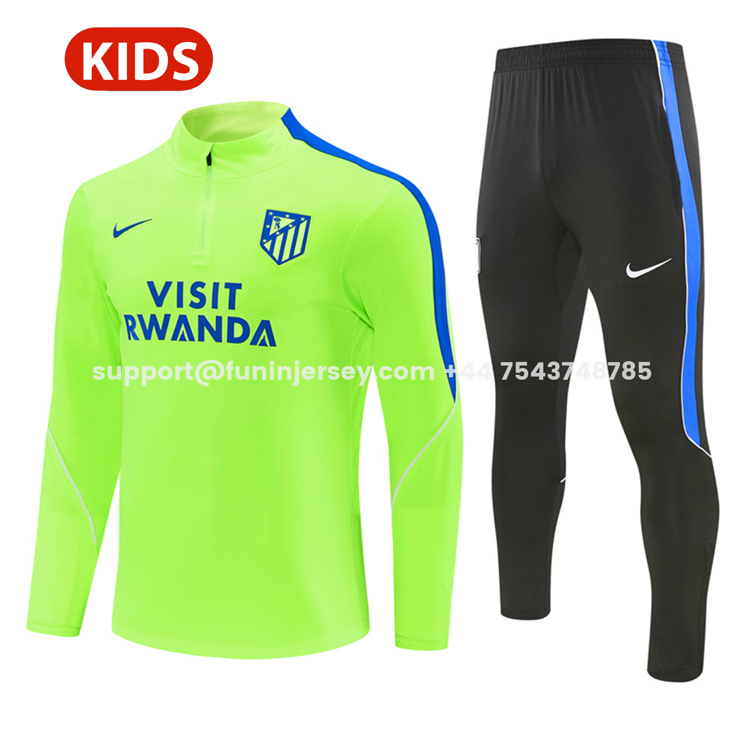 Funinjersey-Atletico Madrid 26-27 Kids Long Sleeves Training Set - Neon Green Top & Black Pants