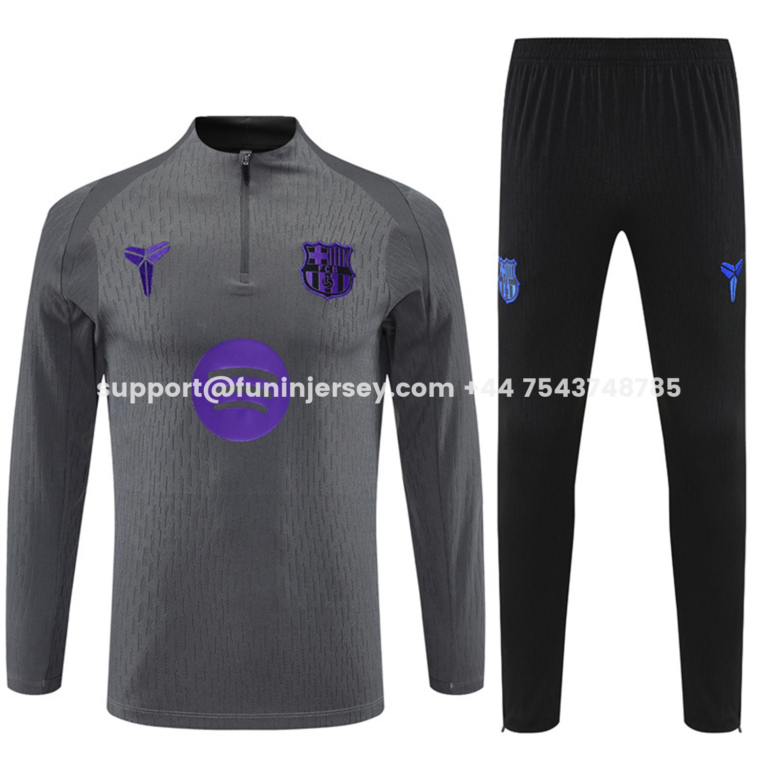 Funinjersey-Barcelona 25-26 Kids Long Sleeve Training Set - Grey Top & Black Pants