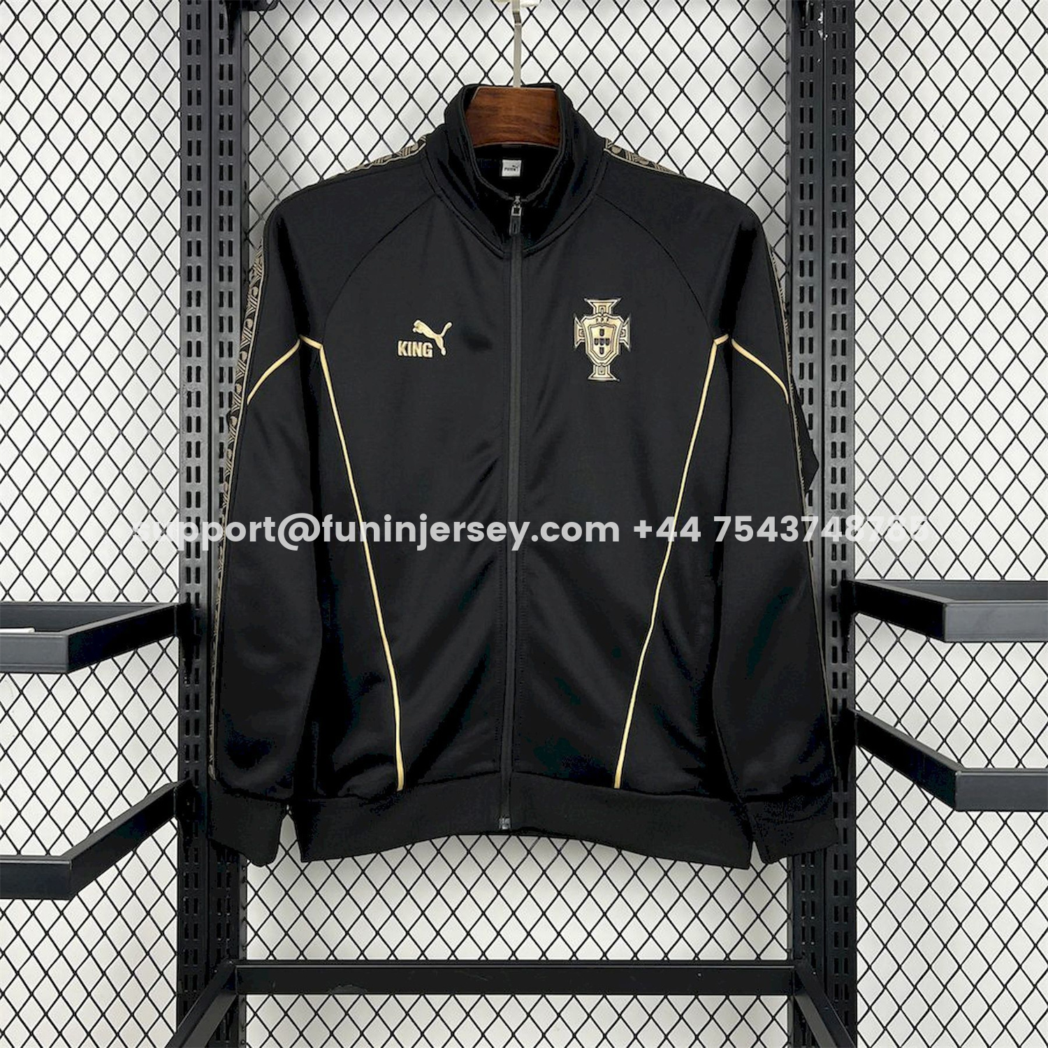 Funinjersey-Portugal 25-26 Eusebio Special Windbreaker Training Set - Black White Top and Pants