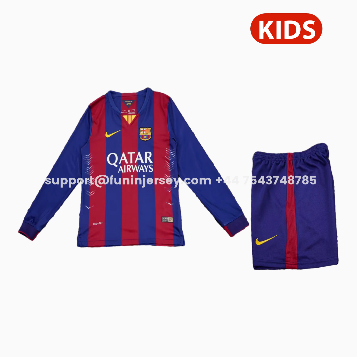 Funinjersey-Retro Barcelona 2015-16 Home Long Sleeves Kids Kit