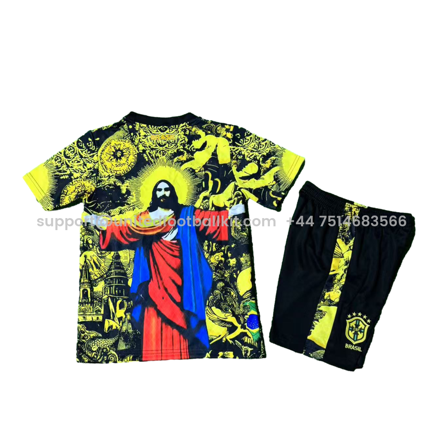 Unitedfootballkit.com | Brazil 25-26 Red Jesus Yellow Special Kids Kit -Customize Name, Number and Patch | Worldwide Shipping