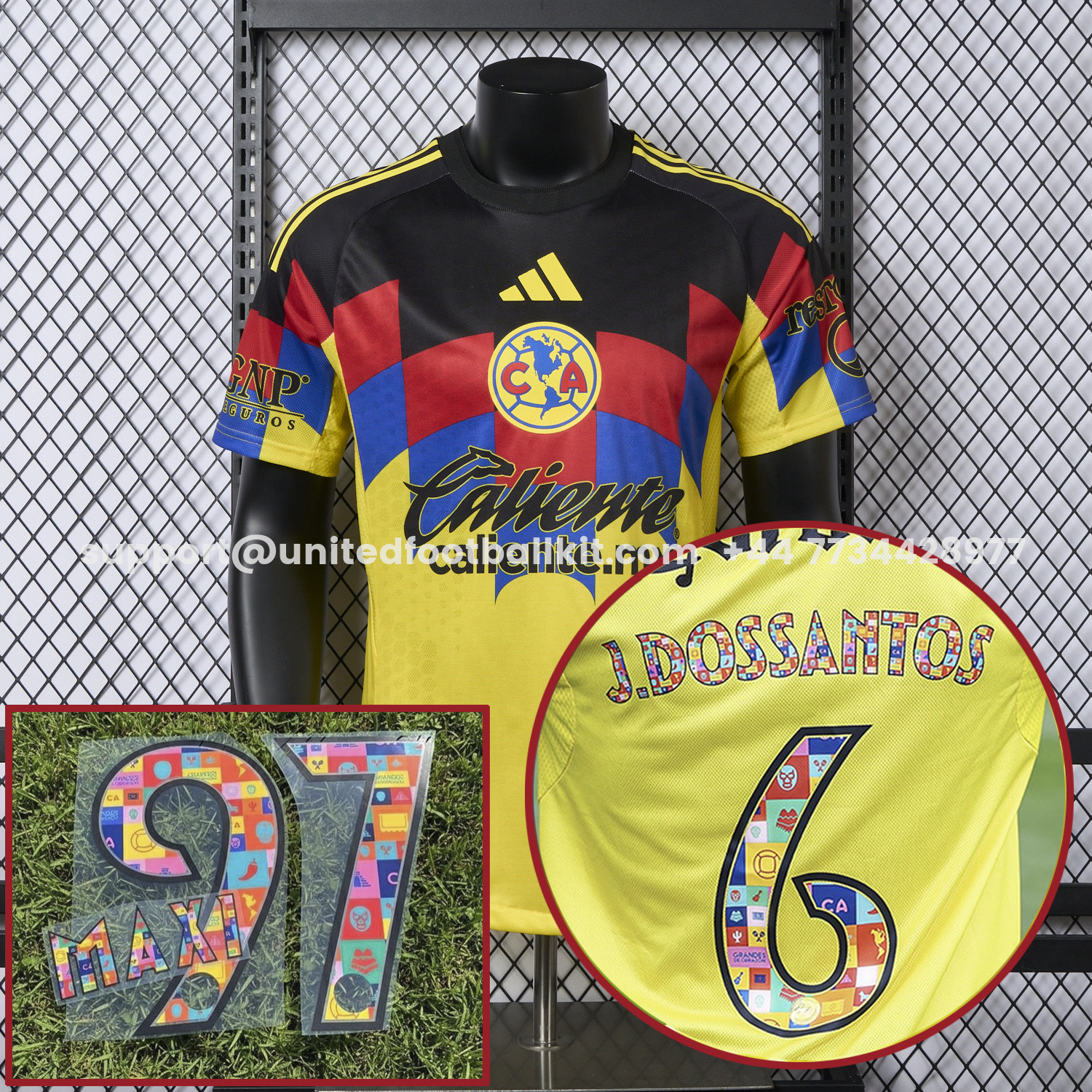 Unitedfootballkit.com | 【El Día de Muertos Font】Club América 25-26 Home Yellow Jersey - Player Version -Customize Name, Number and Patch | Worldwide Shipping