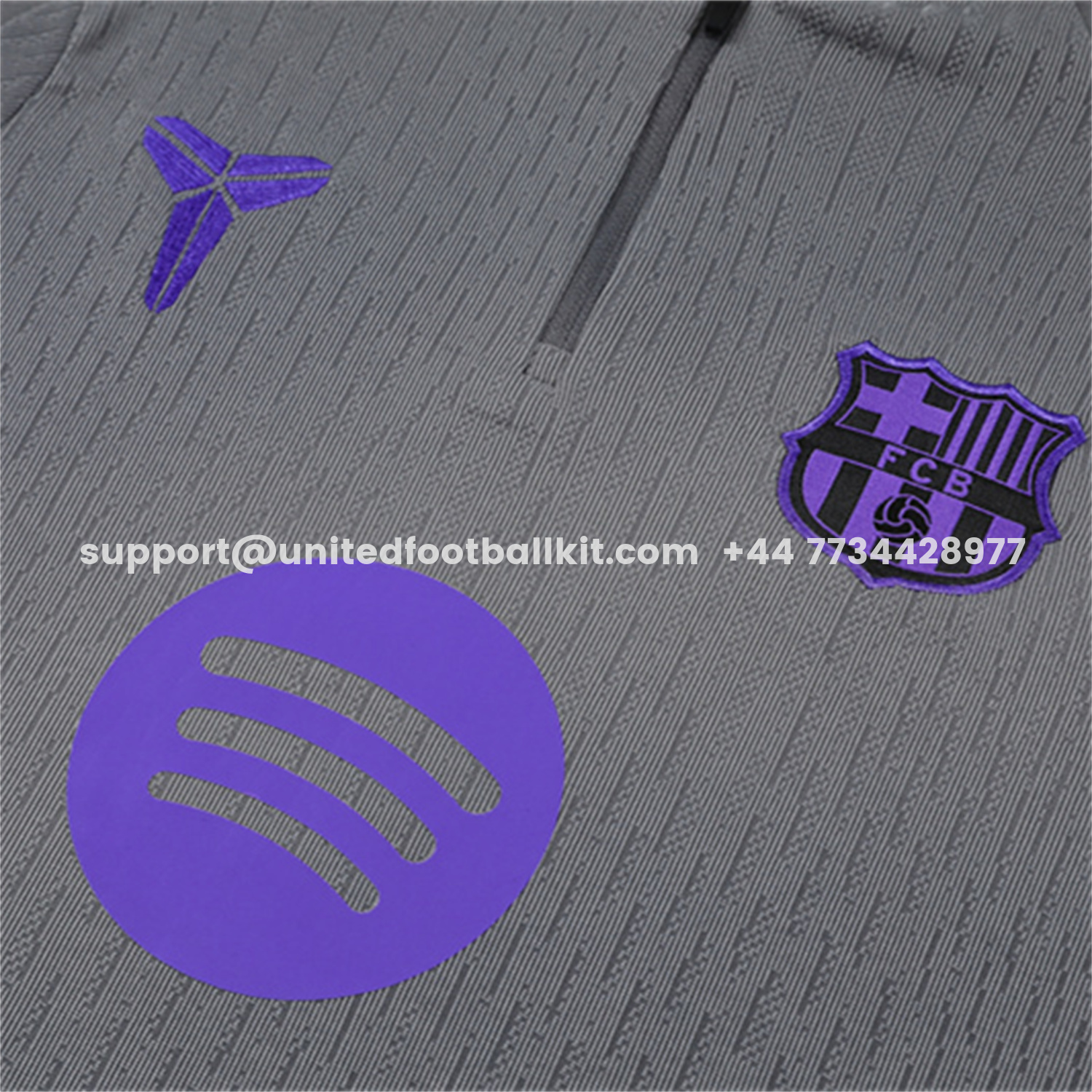 Unitedfootballkit.com | Barcelona 25-26 Kids Long Sleeve Training Set - Grey Top & Black Pants -Customize Name, Number and Patch | Worldwide Shipping