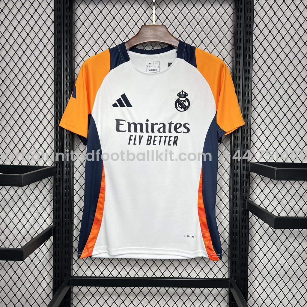 Unitedfootballkit.com | Real Madrid 24-25 White Pre-Match Jersey - Fans Version -Customize Name, Number and Patch | Worldwide Shipping