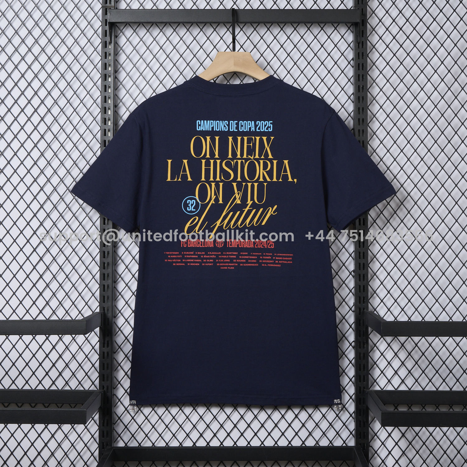 Unitedfootballkit.com | Barcelona 2025 Winners Copa Del Rey Deep Blue Commemorative T-shirt -Customize Name, Number and Patch | Worldwide Shipping