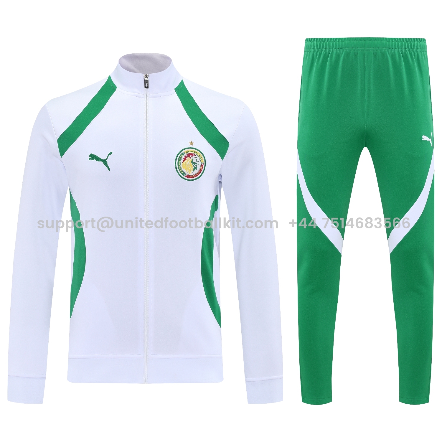 Unitedfootballkit.com | Senegal 25-26 Jacket Training Tracksuit - White Jackets & Green Pants -Customize Name, Number and Patch | Worldwide Shipping