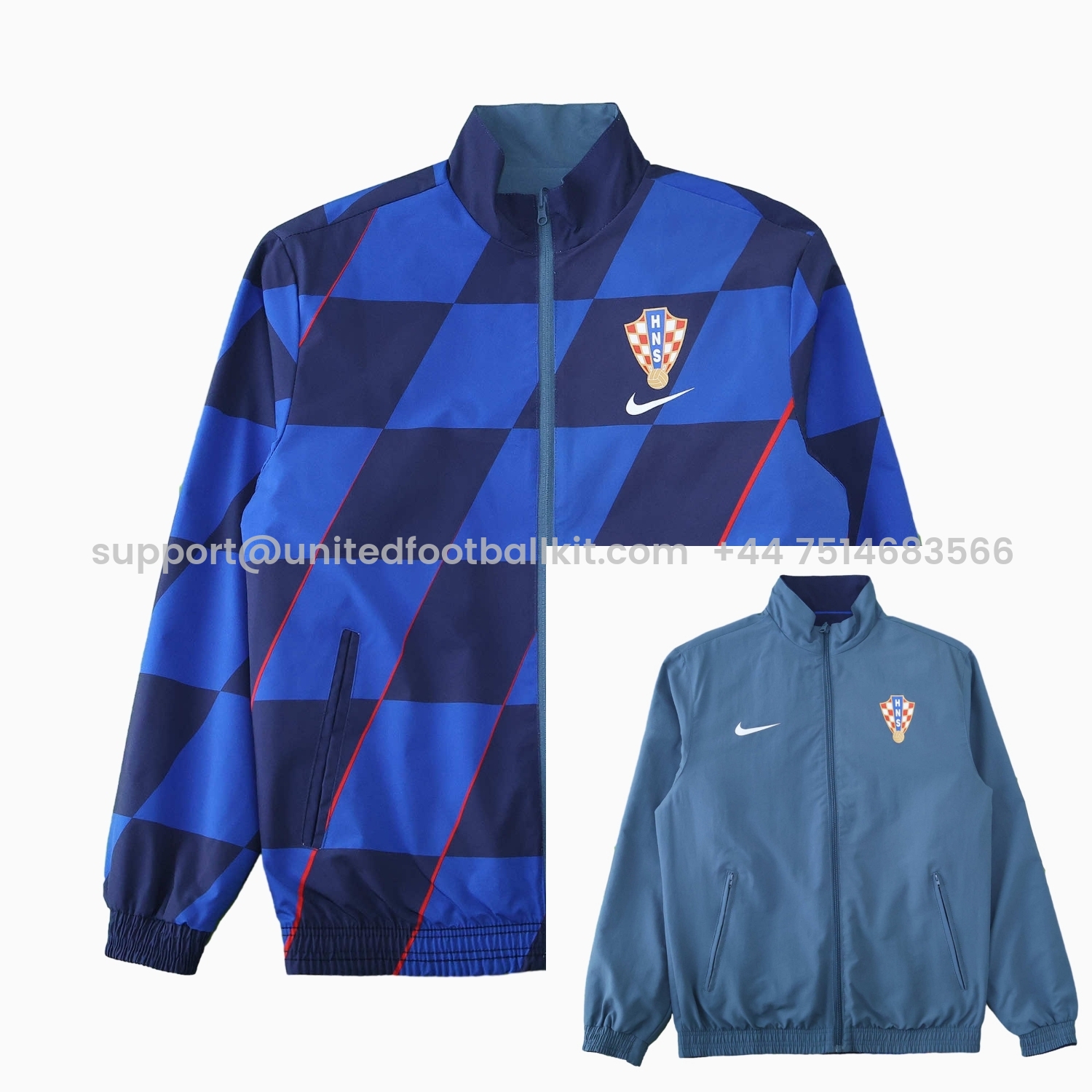 Unitedfootballkit.com | Croatia 24-25 Away Style Double Sided Reversible Windbreaker - Blue -Customize Name, Number and Patch | Worldwide Shipping