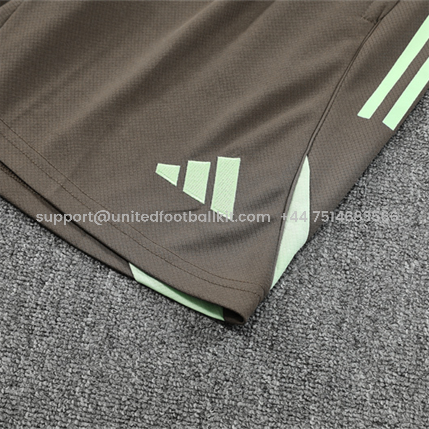 Unitedfootballkit.com | Real Madrid 25-26 Kids Short-Sleeve Training Set - Dark Khaki Top and Shorts -Customize Name, Number and Patch | Worldwide Shipping